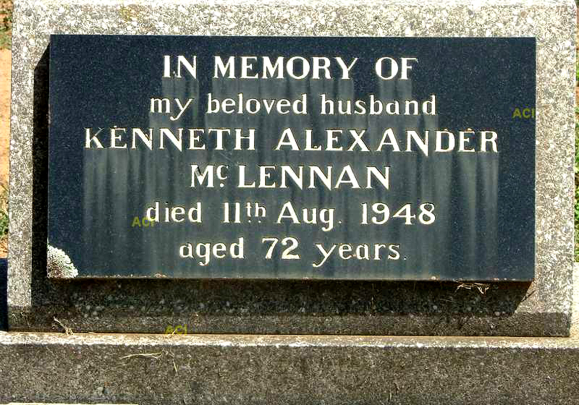 Photo of headstones/Kenneth Alexander McLennan d1948 hdstn Tamworth cem NSW